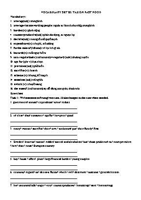 Luyện thi IELTS - Vocabulary set 28 Tax on fast food